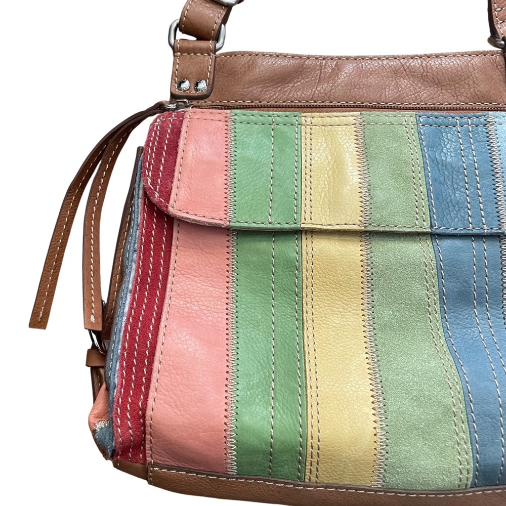 Fossil Patchwork Rainbow Stripe Leather Crossbody… - image 2